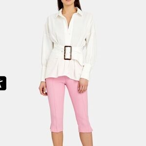 C/MEO COLLECTIVE Artwork Belted Button Down Shirt white